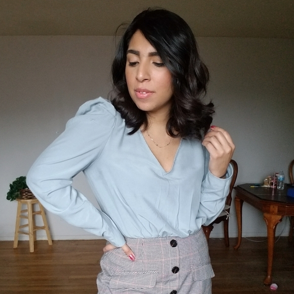 LE SAGE GREEN PUFF SLEEVE PLEATED TOP - Picture 16 of 16